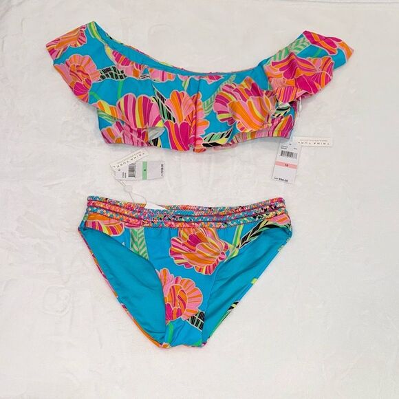 Trina Turk Poppy Ruffle Bandeau Top & Poppy Braided Hipster Bikini Bottom-Cheeky - Picture 3 of 9